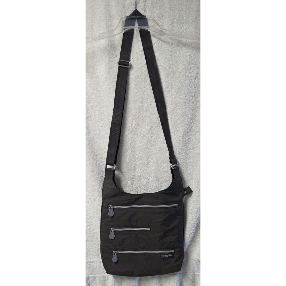 Baggallini Big Zipper Crossbody Bag w/ Adjustable Strap Dark Brown/ Red Interior